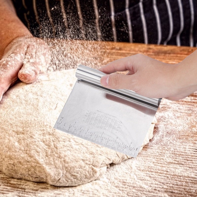 Dough Scraper: Stainless Steel, Precise Measuring Scale, Durable Rust-Resistant - Multi-Functional Pastry Cutter for Household Kitchen Baking, Food Collection & Work Surface Cleaning - Image 3