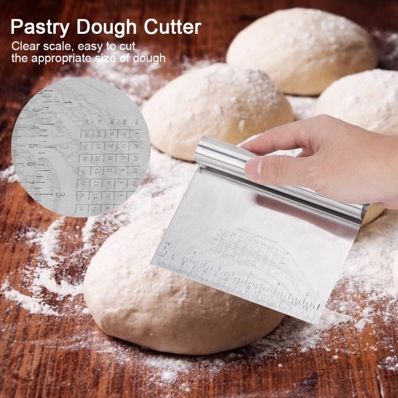 Dough Scraper: Stainless Steel, Precise Measuring Scale, Durable Rust-Resistant - Multi-Functional Pastry Cutter for Household Kitchen Baking, Food Collection & Work Surface Cleaning - Image 4