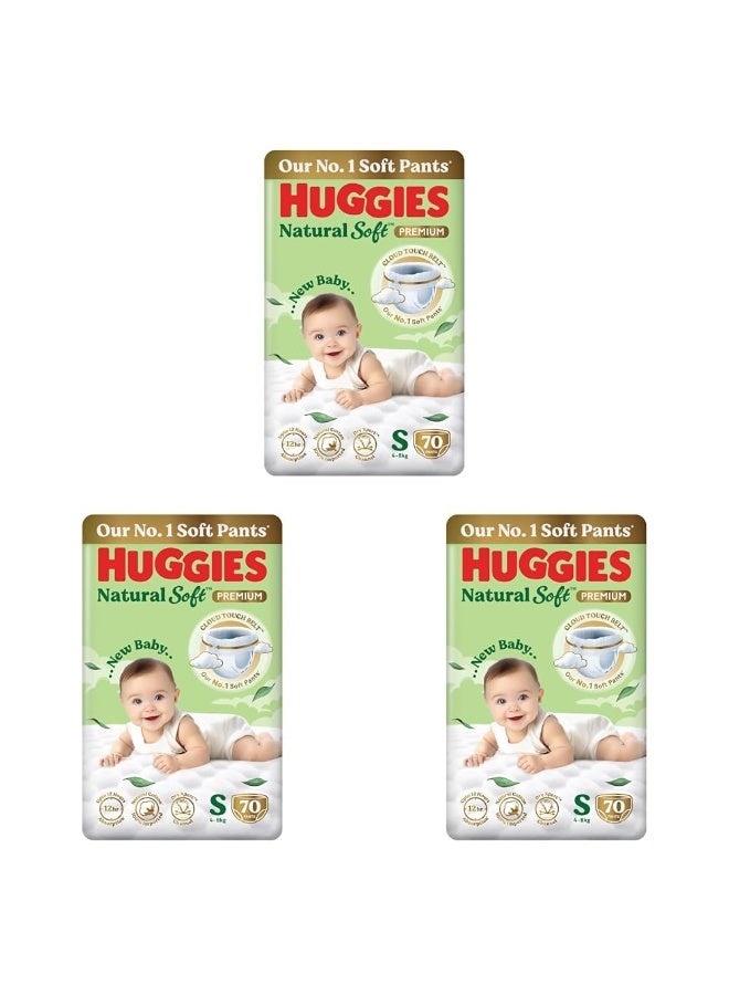 Huggies Natural Soft Premium Baby Diaper Pants, Our No.1 Soft Pants, Small (S) Size (4-8 Kgs), Pack of 70*3 diapers | Cloud Softness All over with India's 1st Cloud Touch Belt - Image 1