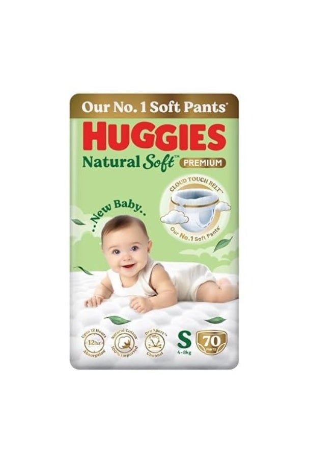 Huggies Natural Soft Premium Baby Diaper Pants, Our No.1 Soft Pants, Small (S) Size (4-8 Kgs), Pack of 70*3 diapers | Cloud Softness All over with India's 1st Cloud Touch Belt - Image 2