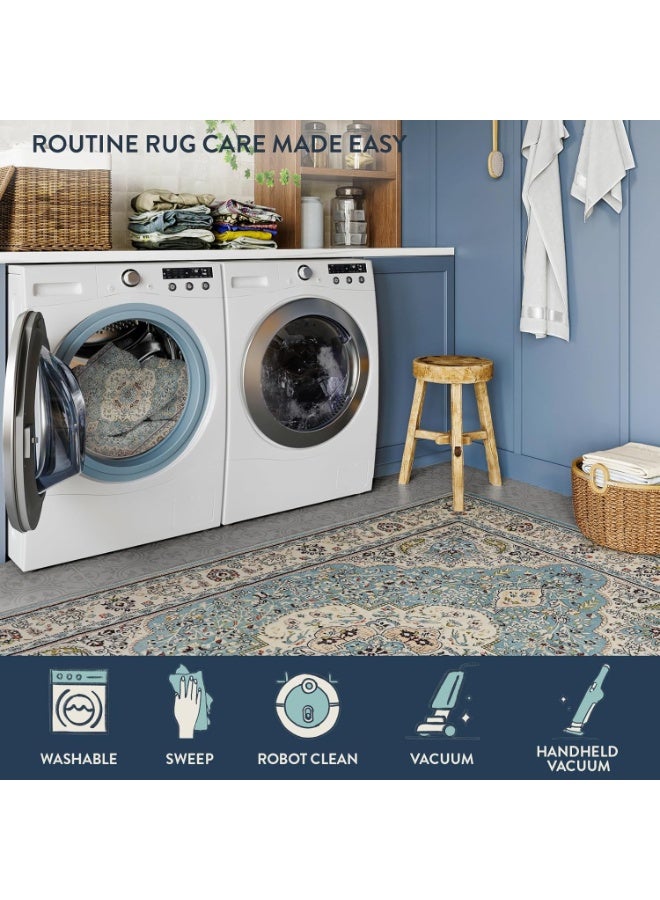 YelaJoy Floral Medallion Round Rug, 4Ft Distressed Round Entrance Area Rug, Soft Non-Slip Machine Washable Foyer Mat Indoor Floor Office Chair Carpet for Playroom Recliner Nursery - Image 4