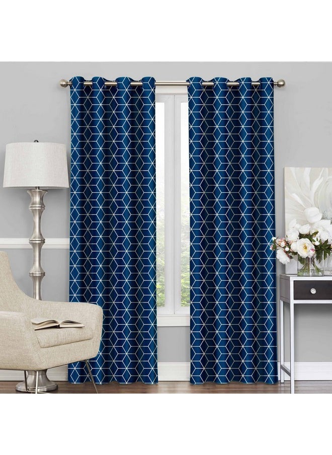 Story@Home Story@Home Blackout Door Curtains 7 Feet Long Set of 2 | Hexagon Design Door Curtain | Thermal Insulated Curtains | Room Darkening Curtains | Door Curtains for Living Room | (116 x 215 cm, Blue)  - Image 1