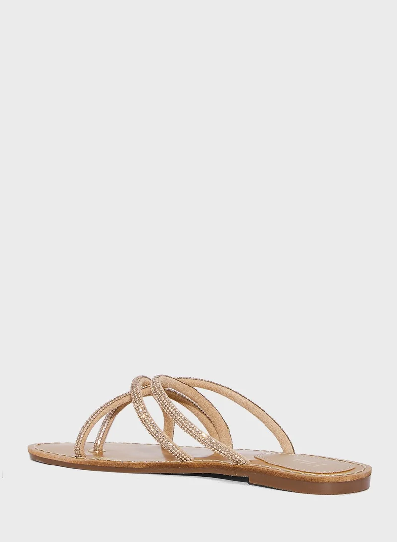 Ella Limited Edition Diamante Twisted Strap Flat Sandal Bronze