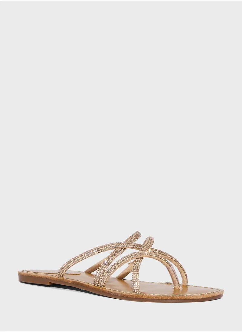 Ella Limited Edition Diamante Twisted Strap Flat Sandal Bronze