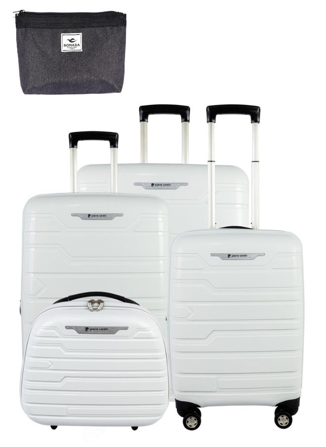pierre cardin Pierre Cardin Hard Suitcase Trolley Set Of 4 White Large29" (78x52x29),Medium (69x45x26),Cabin(55.5x38x20),Beauty Case(35x29x18)CM  - Image 1