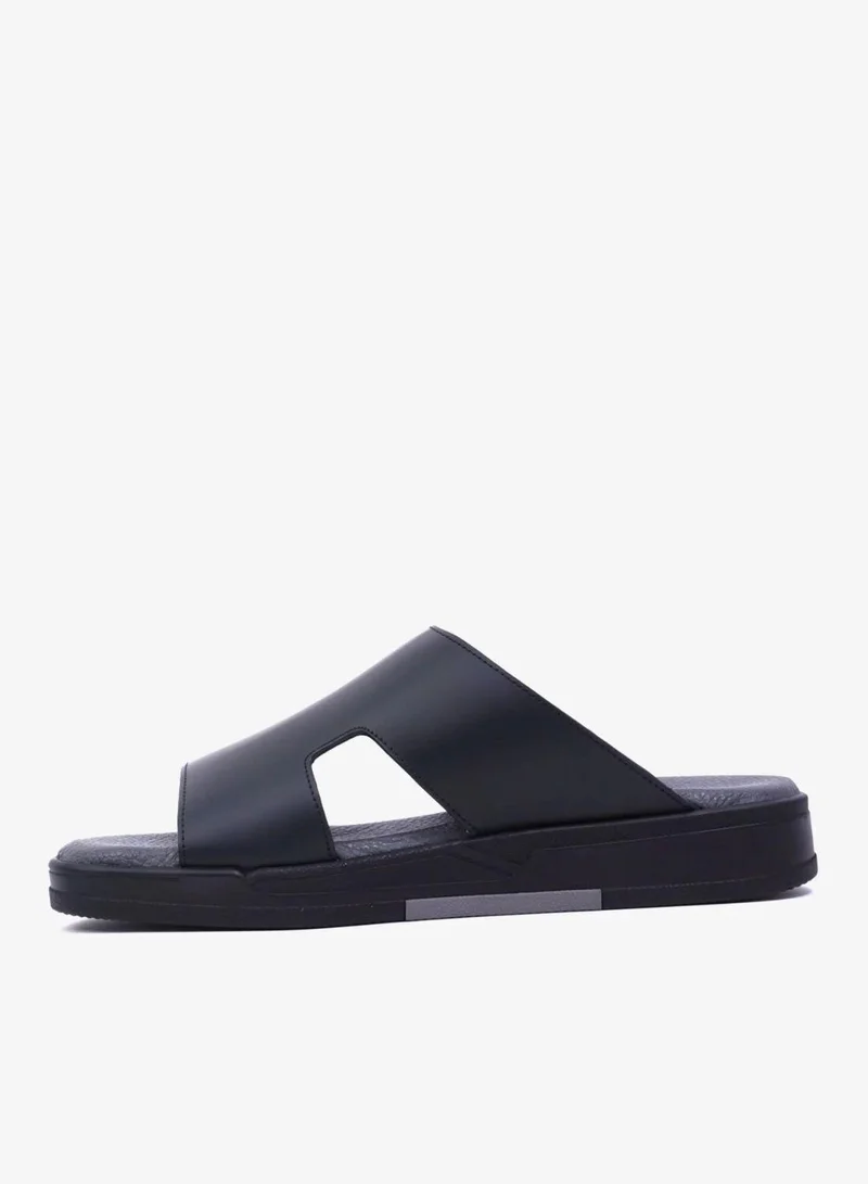 UOMO Cavalier UOMO CAVALIER Men's Leather Slide Sandals with Cushioned Footbed Black