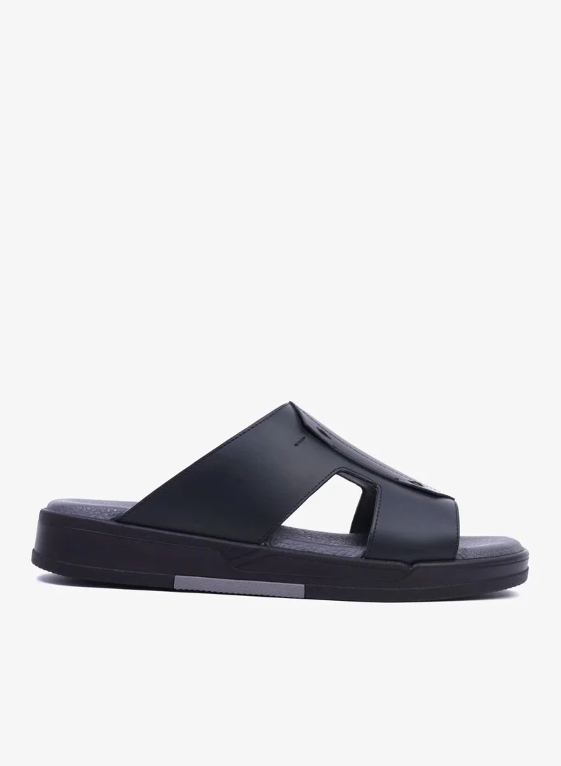 UOMO Cavalier UOMO CAVALIER Men's Leather Slide Sandals with Cushioned Footbed Black