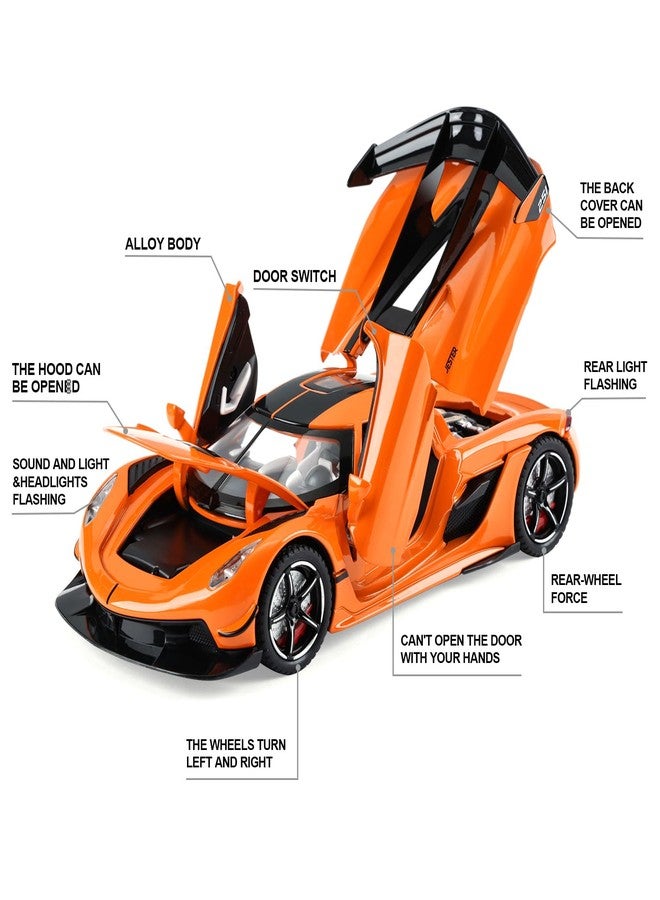 SASBSC Toy Cars for Kids 1/22 Koenigsegg Jesko Die Cast Metal Toy Cars (Orange) - Image 2