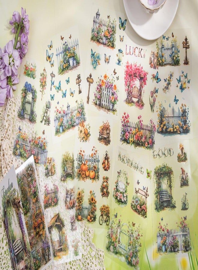 Knaid Scenery Sticker Set (490+ Pieces, 80 Sheets) 4 Pack Sticker Books Blooming Windows, Garden Houses, Enchanted Forest, Garden Fences Journaling Stickers for Scrapbook Bullet Junk Journals Planner - Image 4