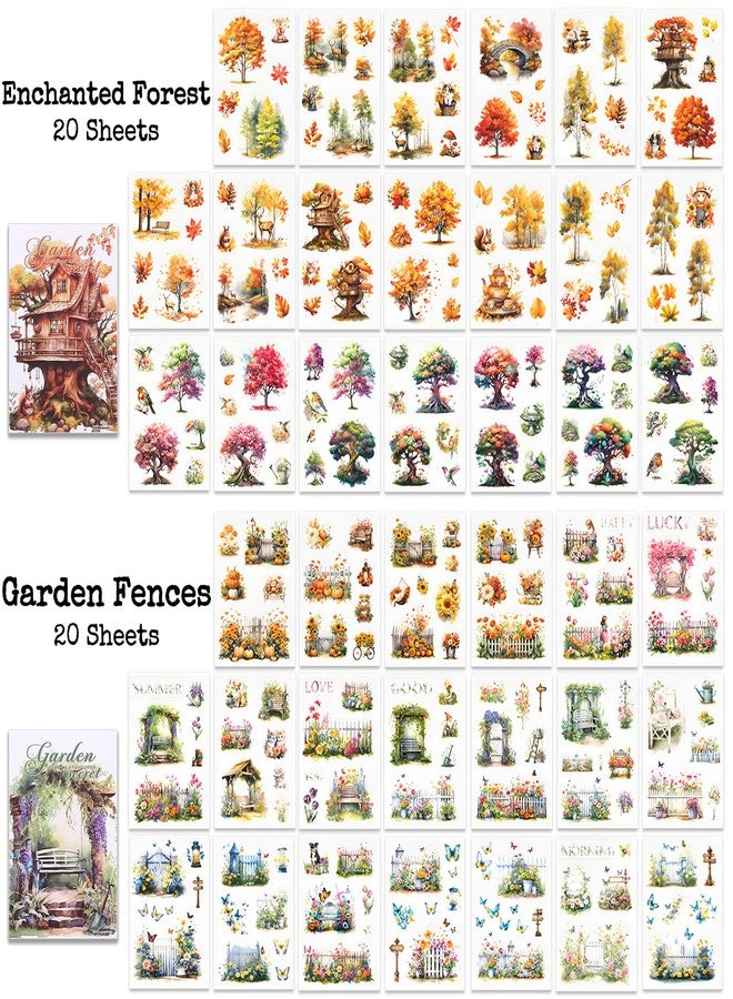 Knaid Scenery Sticker Set (490+ Pieces, 80 Sheets) 4 Pack Sticker Books Blooming Windows, Garden Houses, Enchanted Forest, Garden Fences Journaling Stickers for Scrapbook Bullet Junk Journals Planner - Image 3