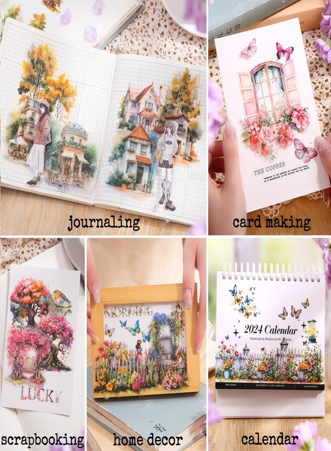 Knaid Scenery Sticker Set (490+ Pieces, 80 Sheets) 4 Pack Sticker Books Blooming Windows, Garden Houses, Enchanted Forest, Garden Fences Journaling Stickers for Scrapbook Bullet Junk Journals Planner - Image 5