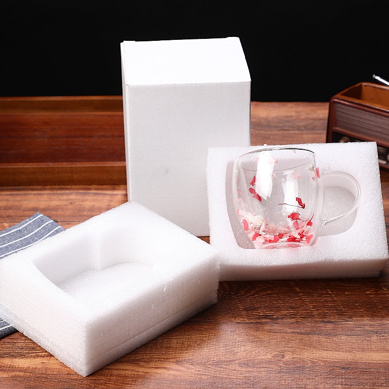 Internet-Famous Real Flower Double-Layer Glass Cup, High Aesthetic Value, Souvenir Gift, High Borosilicate, Simple Design With Lid, High Temperature Resistant - Image 1
