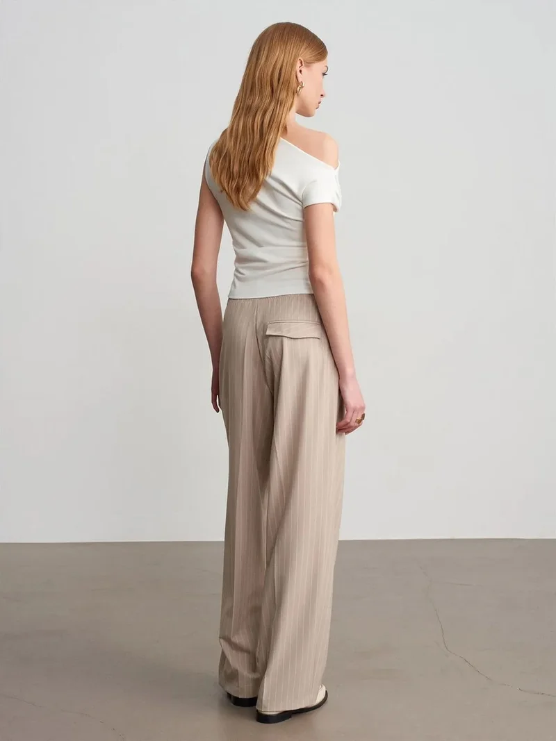 ديلفين DILVIN Striped Wide-leg Palazzo Trousers