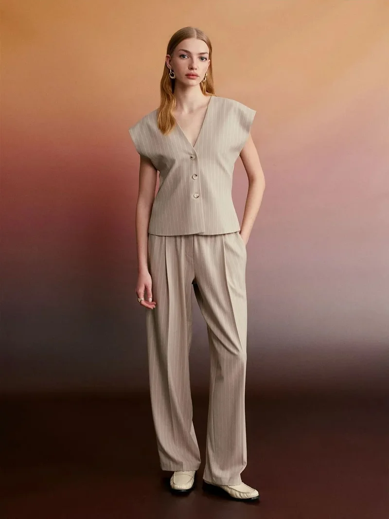 ديلفين DILVIN Striped Wide-leg Palazzo Trousers