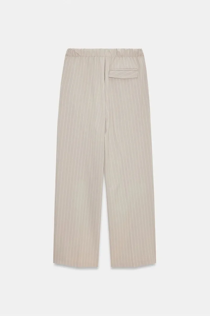 Dilvin Stone Natural DILVIN Striped Wide-leg Palazzo Trousers for Women | Best Price UAE