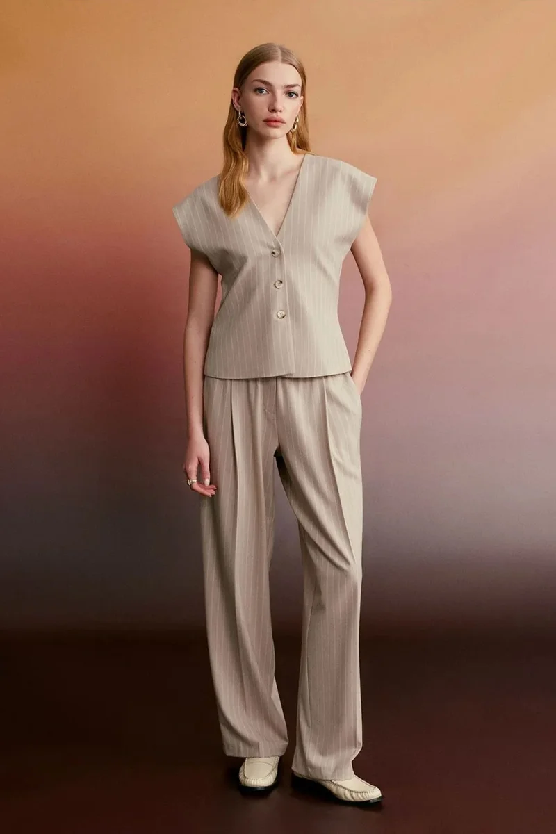 DILVIN Striped Wide-leg Palazzo Trousers