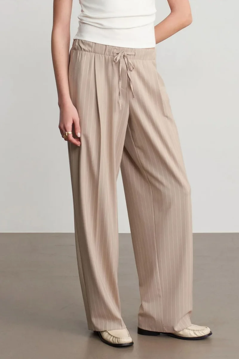 Dilvin Stone Natural DILVIN Striped Wide-leg Palazzo Trousers for Women | Best Price UAE