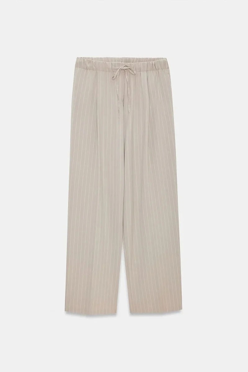 Dilvin Stone Natural DILVIN Striped Wide-leg Palazzo Trousers for Women | Best Price UAE