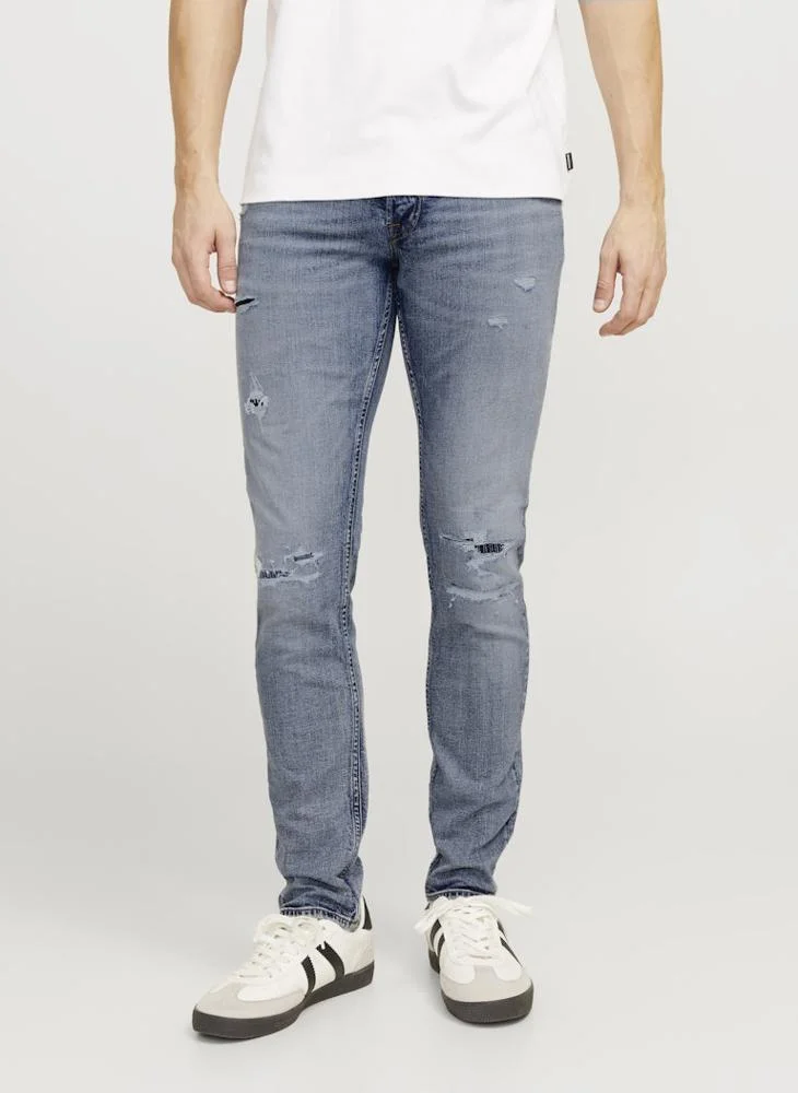 جاك اند جونز Mid Wash Distressed Jeans