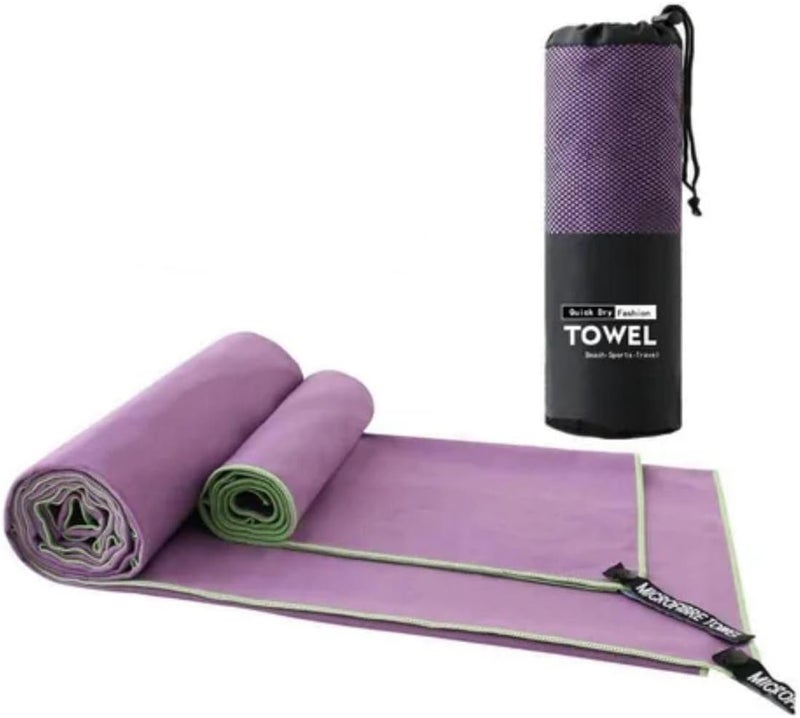 منشفة سفر رياضية من الألياف الدقيقة - مجموعة مناشف شاطئية سريعة الجفاف (2 عبوة، بنفسجي) - Image 1