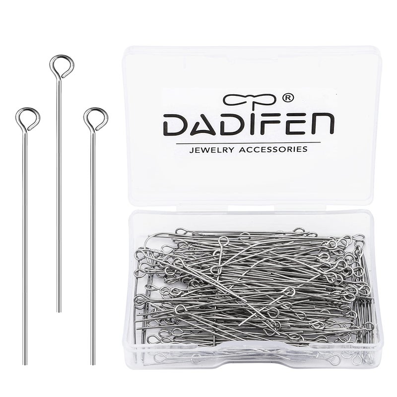 DADIFEN 304 StainlessSteel Eye Pins for Jewelry Making 24 Gauge Silver Head Pins 06x40mm 200pcsBox Open Eye Pins for DIY Making Earring Necklace Bracelets Dangle Charm Jewelry Findings Eyepins