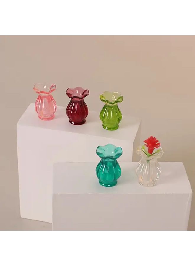 Burgundy Plastic Mini Vases 3pcs Vintage Cylinder Planters Home Decor Dollhouse - Image 4