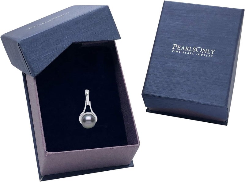 PearlsOnly قلادة لؤلؤة مزروعة من الفضة الإسترلينية 925 بجودة AA بحجم 9-10 مم للنساء - Image 4