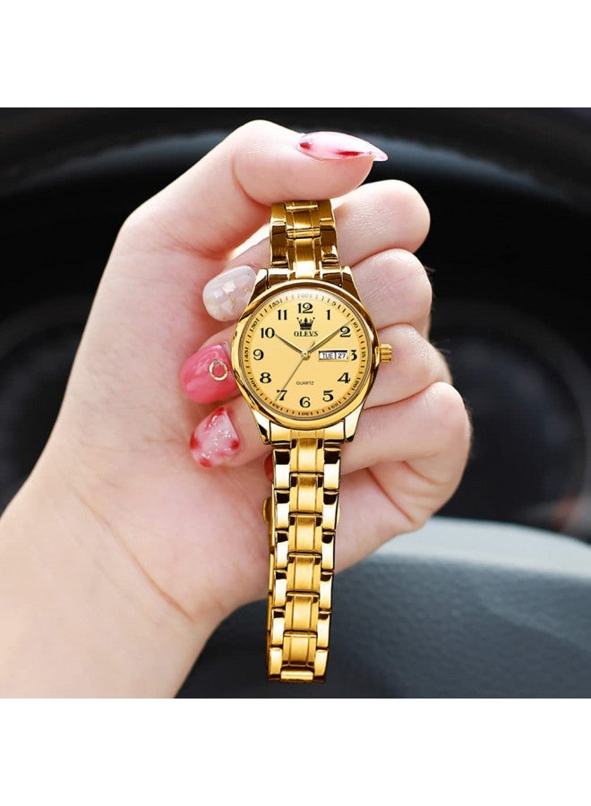 OLEVS Women Watches Business Dress Female Ladies for Small Wrist Watch Gold Stainless Steel Band Analog Quartz Day Date Waterproof Lady Watches - Image 2