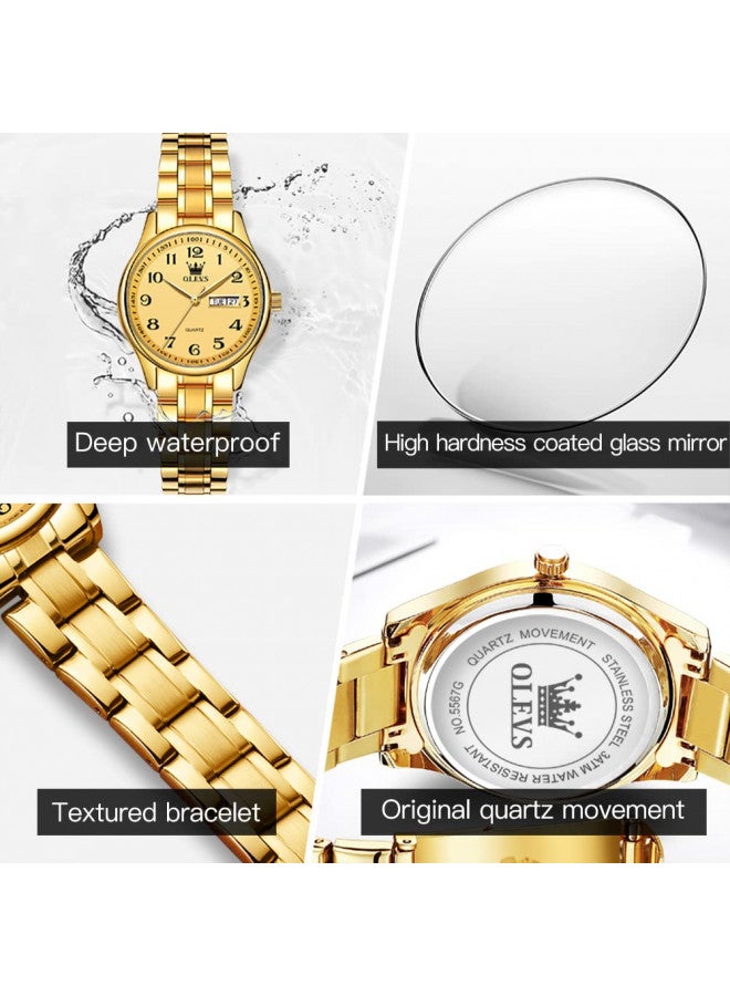 OLEVS Women Watches Business Dress Female Ladies for Small Wrist Watch Gold Stainless Steel Band Analog Quartz Day Date Waterproof Lady Watches - Image 4