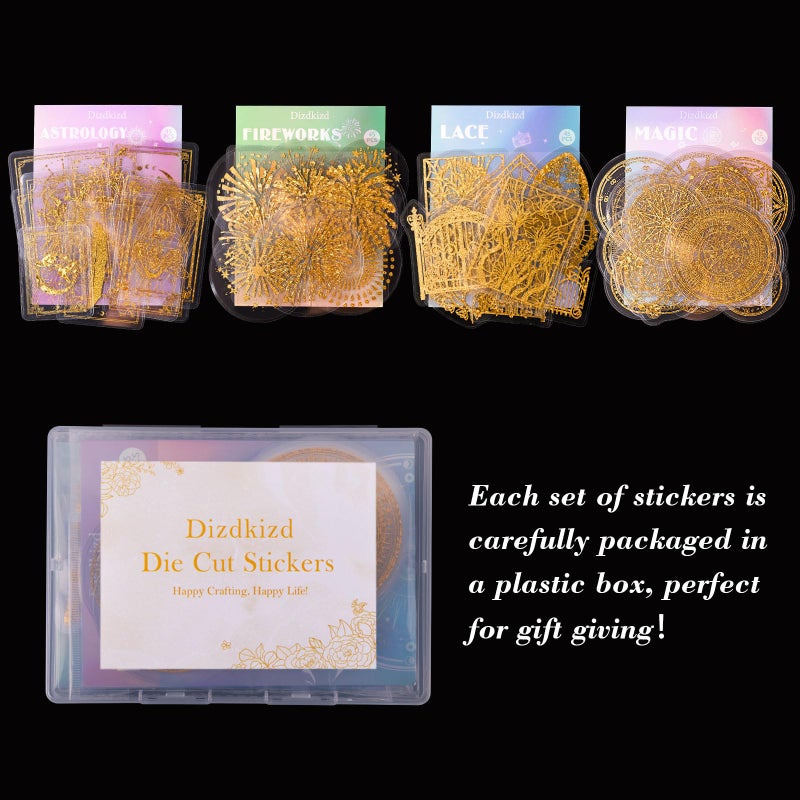 Dizdkizd Pre Cut Gold Holographic Stickers, 180 Pieces Large Size Glitter Transparent Resin Sticker Decals for Scrapbooking Crafts Laptop Gift Wraps Water Bottles Art - Image 3