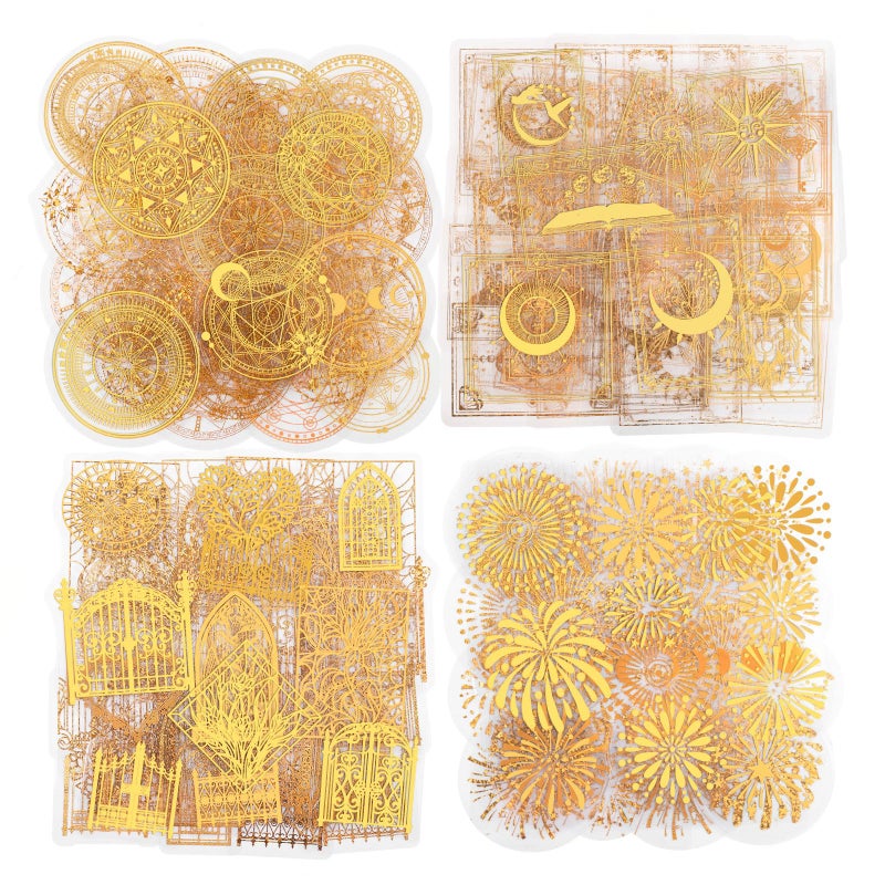 Dizdkizd Pre Cut Gold Holographic Stickers, 180 Pieces Large Size Glitter Transparent Resin Sticker Decals for Scrapbooking Crafts Laptop Gift Wraps Water Bottles Art - Image 1