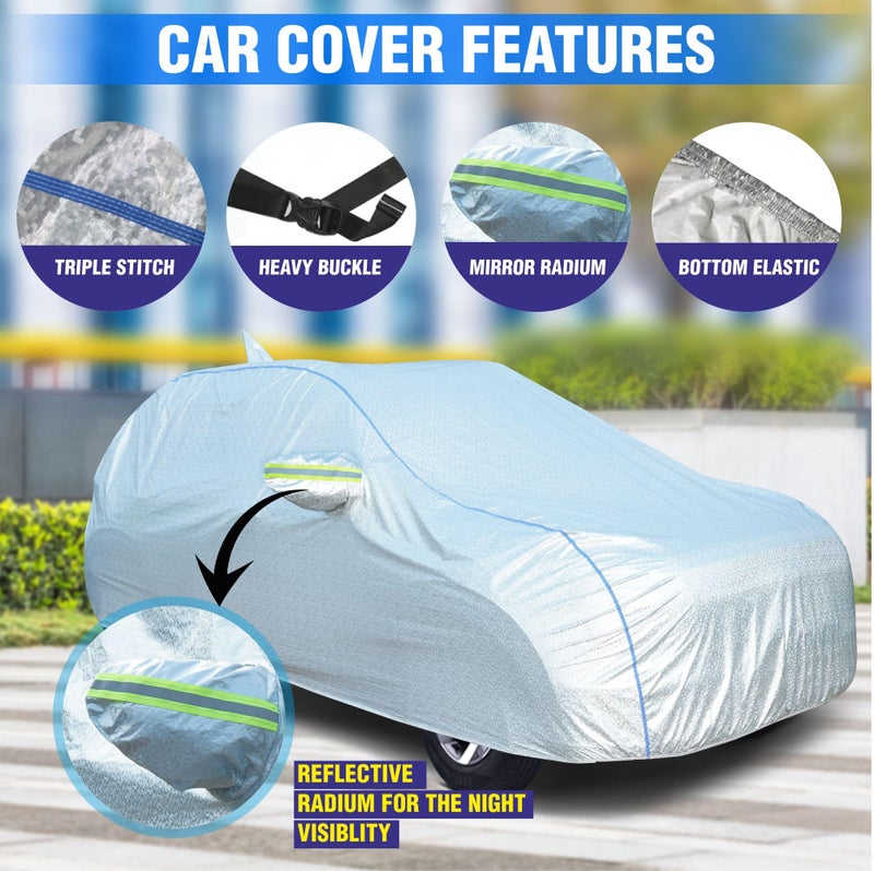 YEARWELL Car Body Cover for Maruti Dzire (2017-2024), 100% Waterproof, Heat-Resistant with Mirror & Antenna Pockets, Soft Cotton Lining, Triple Stitched, Piping & Reflector (Reflective Silver) - Image 3