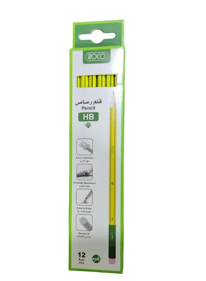 Roco HB Pen with Rubber Cover Pink, Box of 12 Pieces, Painted Black and Yellow on the Outside - Image 1