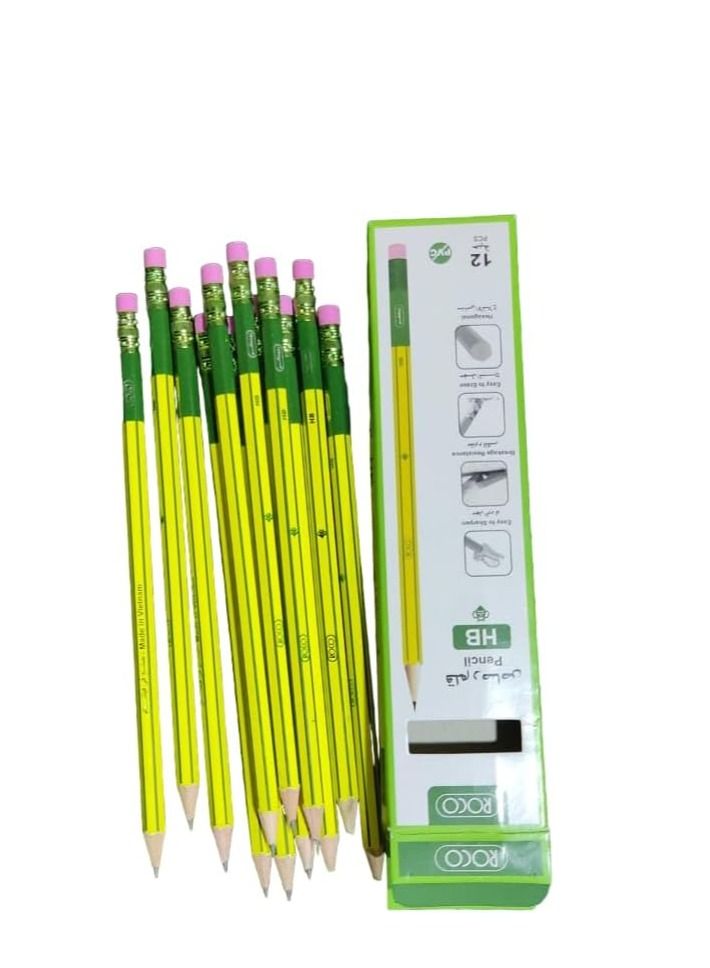 Roco HB Pen with Rubber Cover Pink, Box of 12 Pieces, Painted Black and Yellow on the Outside - Image 2