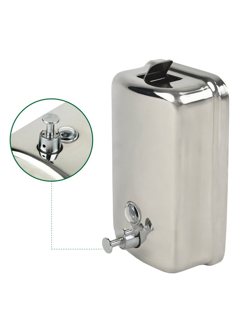 Hand Soap, Sanitizer, Gel, & Liquid Dispenser | Manual Dispensing Mechanism | Brushed Stainless Steel Finish  | Wall-Mountable | Suitable For Bathrooms, Kitchens, Showers, & More | 1000 ML 