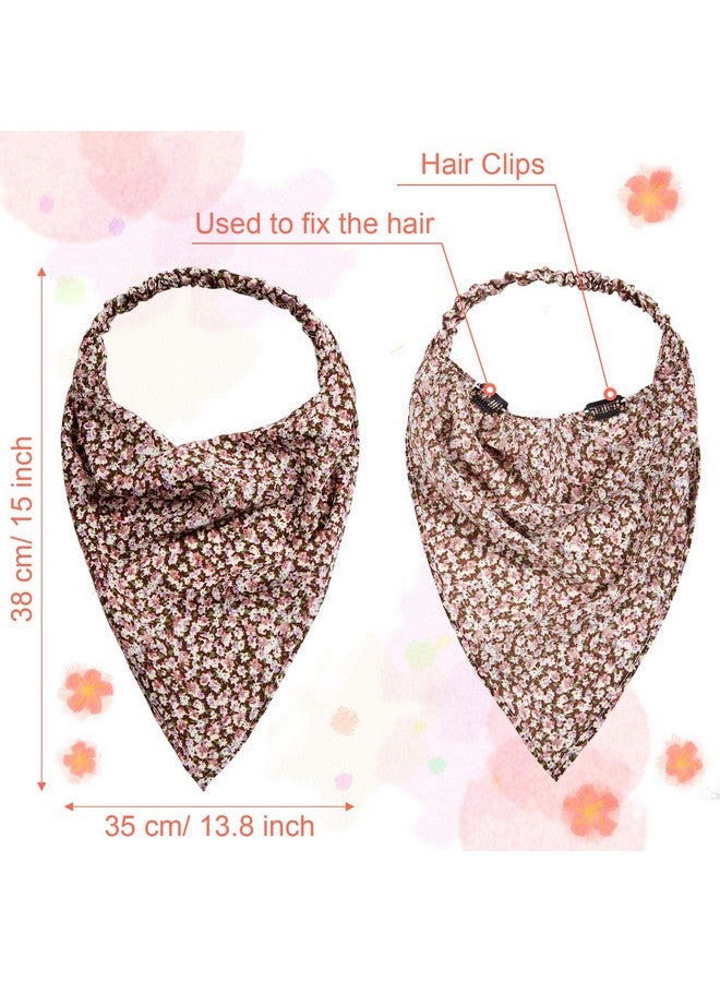 Syhood 9 Pieces Floral Elastic Hair Accessories - Vintage Chiffon Triangle Scarves, Headbands, Turbans, Boho Bandanas With Hair Clips For Women And Girls - Image 2