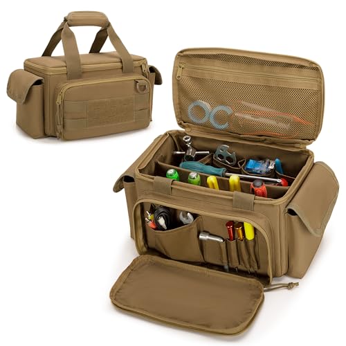 Rexmica Small Tool Bag with Anti-friction and Thick Padded Bottom, Tool Storage Organizer for Men, Tactical Bag, Range Bag, Multi-functional Work Tote for Repairman, Electrician, Carpenters (Khaki) - Image 1