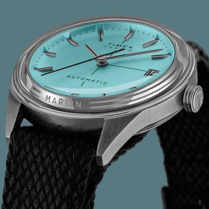 TIMEX Men'S Marlin Automatic 38Mm Watch Black Strap Blue Dial Stainless Steel Case - Image 3