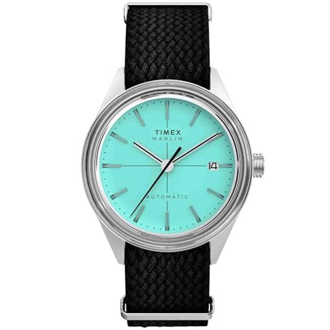 TIMEX Men'S Marlin Automatic 38Mm Watch Black Strap Blue Dial Stainless Steel Case - Image 4