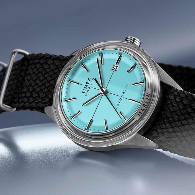 TIMEX Men'S Marlin Automatic 38Mm Watch Black Strap Blue Dial Stainless Steel Case - Image 5