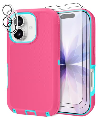 JGS for iPhone 17 Case 6.3", Military Grade 3 in 1 Heavy Duty Shockproof/Drop Proof Case with 2 Screen Protector + 2 Camera Lens Protector(Pink Blue) - Image 1