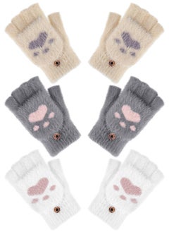 SYOSI Winter Fingerless Gloves,  3 Pairs Kawaii Gloves Cat Paws Cosplay Faux Fur Plush Cat Gloves Lion Paws Fingerless Gloves for Girls Women, Warm Fleece Lined Knit Gloves Elastic Cuff  - Image 1