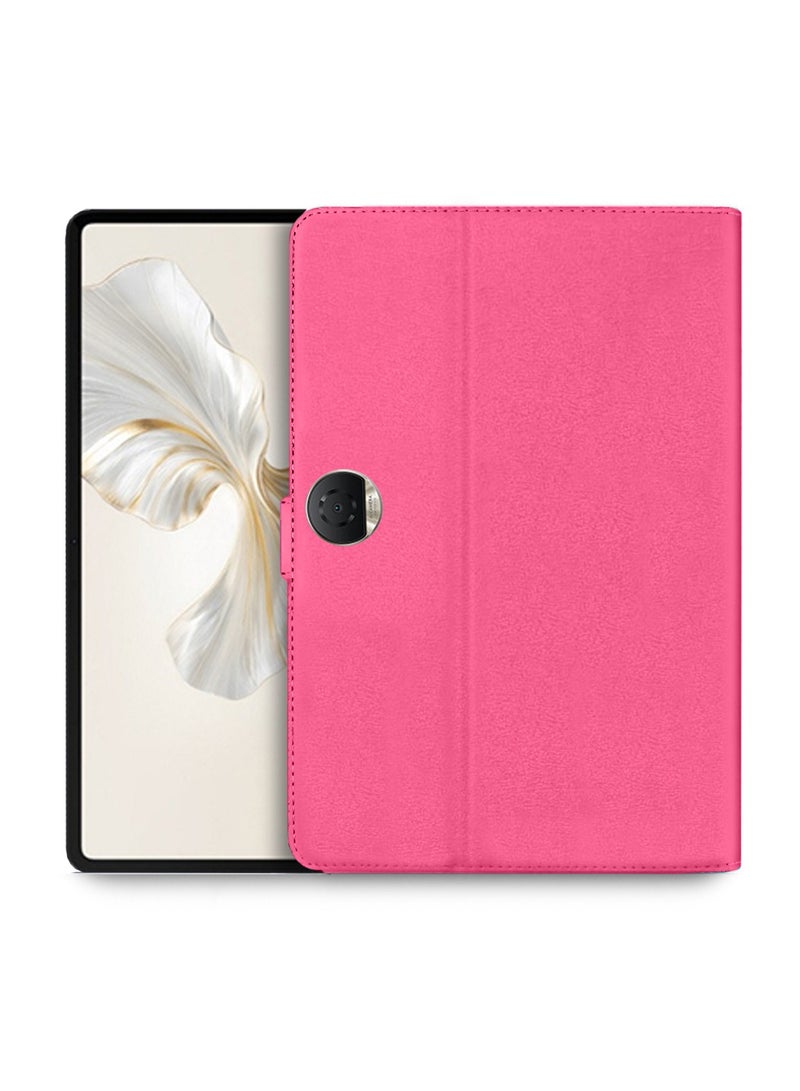 OMAKER Honor Pad 9 12.1 inch 2023 PU Leather Magnetic Closure Flip Case Cover - Pink - Image 1