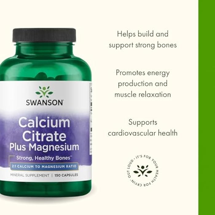Swanson Calcium Citrate Plus Magnesium - Mineral Supplement Promoting Strong Bones, Energy Production, & Muscle Relaxation - May Support Cardiovascular Health - (150 Capsules) - Image 4