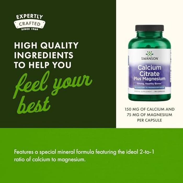 Swanson Calcium Citrate Plus Magnesium - Mineral Supplement Promoting Strong Bones, Energy Production, & Muscle Relaxation - May Support Cardiovascular Health - (150 Capsules) - Image 5