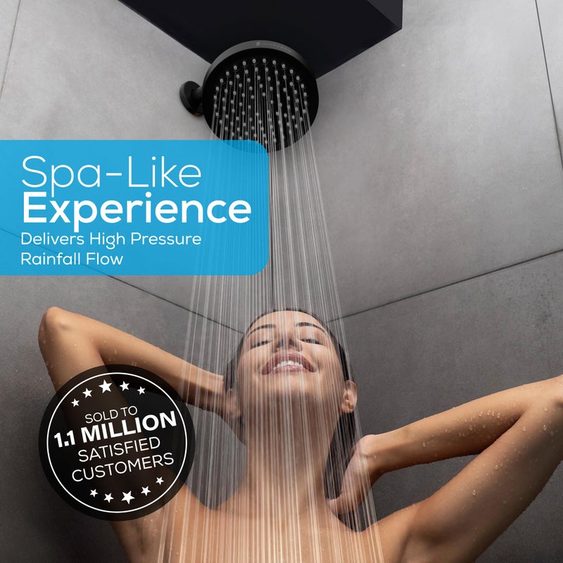 SparkPod Shower Head - High Pressure Rain - Premium Quality Luxury Design - Easy Clean Adjustable Replacement for Your Bathroom Shower Heads (Midnight Black Matte, 6 Inch Round) - Image 4
