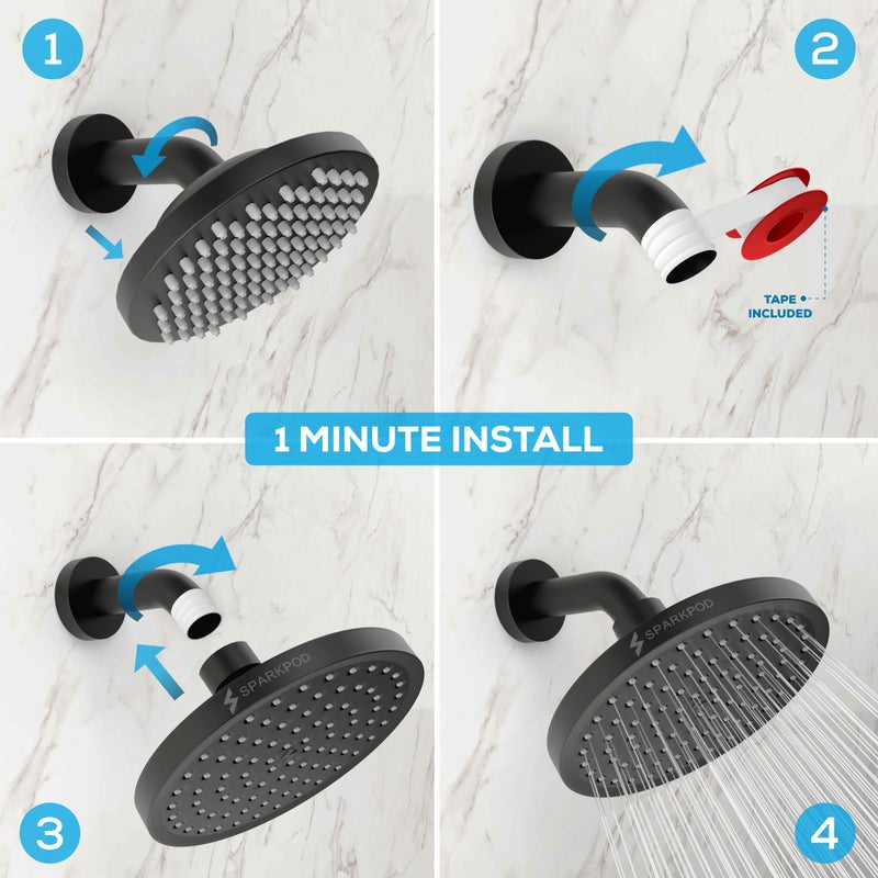 SparkPod Shower Head - High Pressure Rain - Premium Quality Luxury Design - Easy Clean Adjustable Replacement for Your Bathroom Shower Heads (Midnight Black Matte, 6 Inch Round) - Image 3