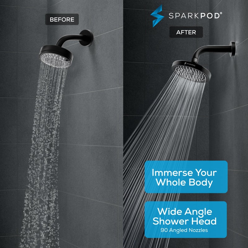 SparkPod Shower Head - High Pressure Rain - Premium Quality Luxury Design - Easy Clean Adjustable Replacement for Your Bathroom Shower Heads (Midnight Black Matte, 6 Inch Round) - Image 2