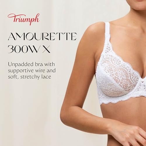 Triumph Amourette 300WX Underwire Padded Bra for Women - Comfortable Stretchy Lace - Full Coverage Bra - White, 34DD - Image 3