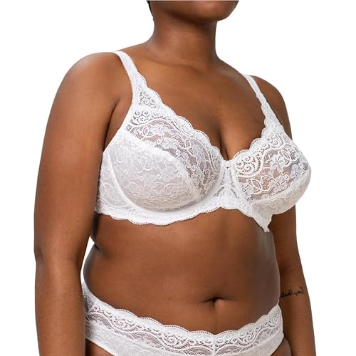 Triumph Amourette 300WX Underwire Padded Bra for Women - Comfortable Stretchy Lace - Full Coverage Bra - White, 34DD - Image 1